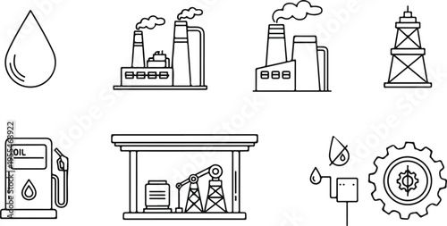 flat design icons set of renewable energy and industrial manufacturing concepts