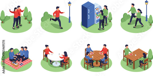 Vector collection of yellow heavy construction machinery including dump trucks, concrete mixers, excavators, forklifts, and cranes isolated on white background for industrial building project design.