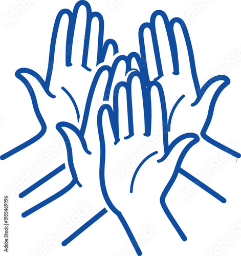 A group of hands raised in unison with palms facing outwards in a gesture of unity or solidarity