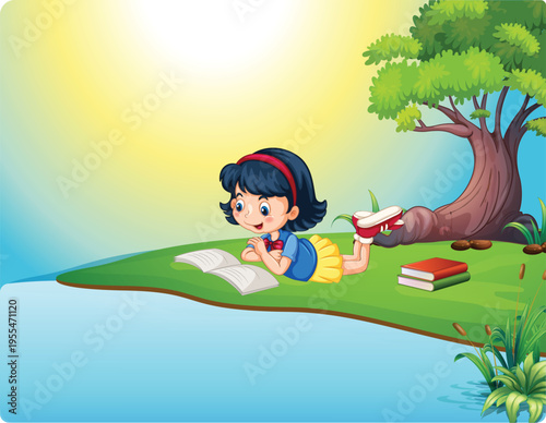 Kids Cartoon Illustration Set – Children Playing, Nature Landscape, Outdoor Learning, Cute Cartoon Characters Vector