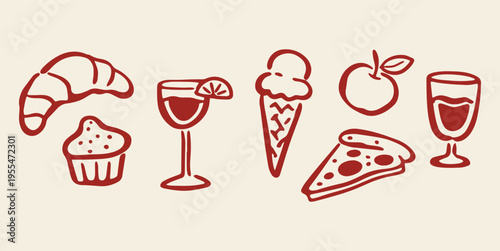 Food and drink doodle icon set vector illustration