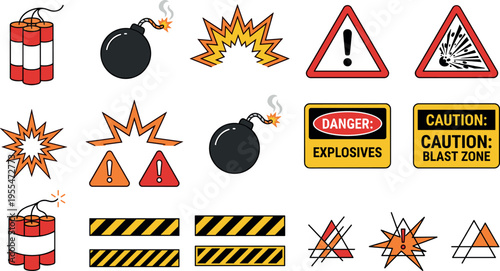 Slika na platnu Explosion Hazard Warning Signs and Dynamite Bomb Icons Safety Danger Collection