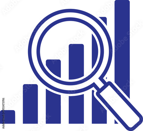 A magnifying glass over a bar graph symbolizing data analysis and investigation in a statistical or business context for insights and trends