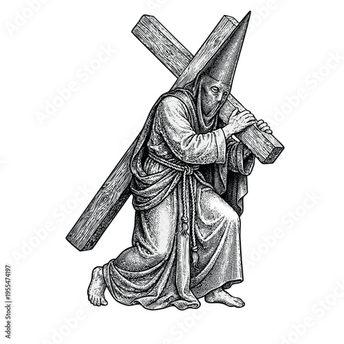 Penitent Nazarene Carrying Cross Holy Week Engraving