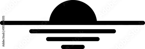 Minimalist vector graphic of a sun rising over water lines, representing dawn, hope, or a new beginning, graphic resource