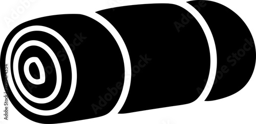 Rolled black and white sleeping bag icon, representing camping, travel, and outdoor sleeping gear, graphic resource