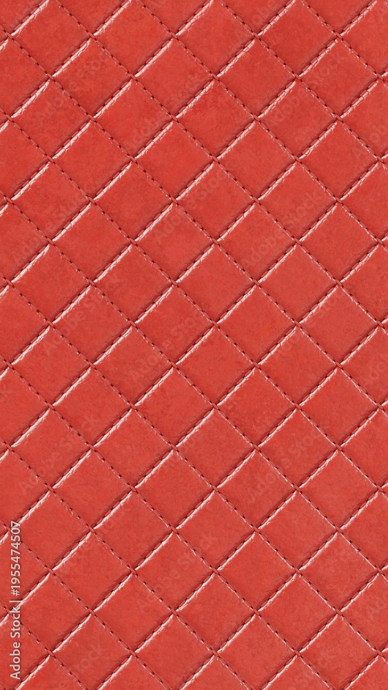 Fototapeta premium Vibrant Red Quilted Leather Texture Background with Diamond Stitch Pattern Macro Illustration