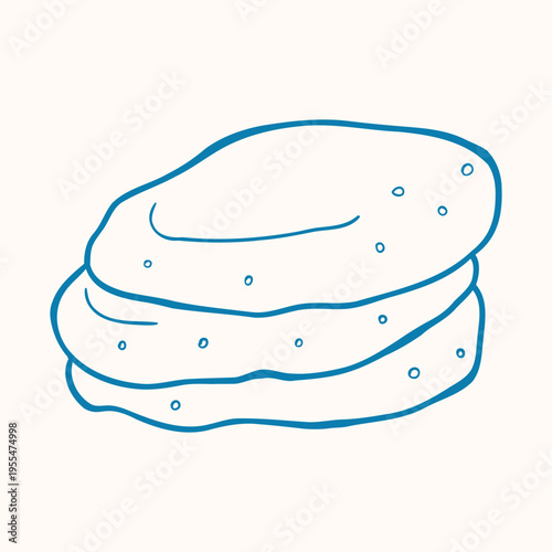 Hand drawn pita bread sandwich in simple doodle outline style. Middle Eastern flatbread illustration perfect for cafe menus, bakery packaging, food branding, recipe cards and cooking related graphics.