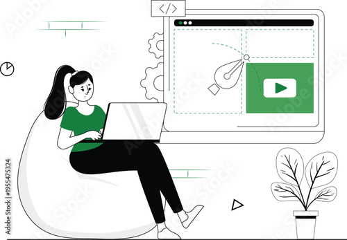 Landing Page Illustration Set – Web UI Design, SaaS Dashboard, UX Workflow, Website Development Flat Vector Characters Green Theme