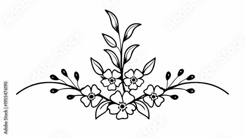 Symmetrical floral border design featuring small blossoms and delicate curving stems presents an elegant.