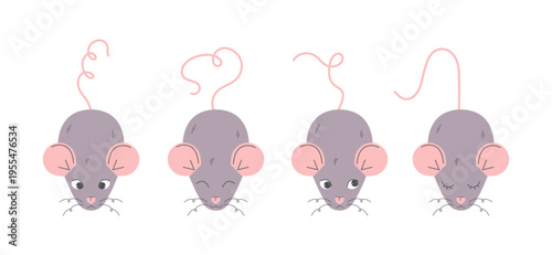 Cute doodle mice or rats. Hand drawn mice set. Vector illustration