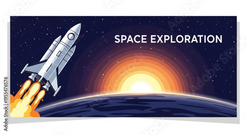 Space rocket launching into orbit at sunrise symbolizing space exploration and adventure in the cosmos