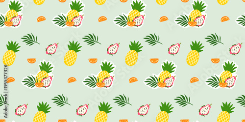 Cartoon Fun Fruit Seamless Pattern Background. Vibrant Retro Wrapping Paper Print. Colorful Party Wallpaper Design. Fashionable Bold Tropical Textile Positive Festive Fabric. Happy Summer Holiday Art