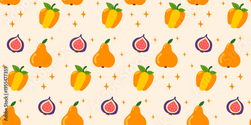 Cartoon Fun Fruit Seamless Pattern Background. Vibrant Retro Wrapping Paper Print. Colorful Party Wallpaper Design. Fashionable Bold Tropical Textile Positive Festive Fabric. Happy Summer Holiday Art