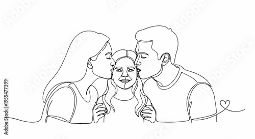 Loving family with parents kissing their happy child warm heartwarming moment tender affection