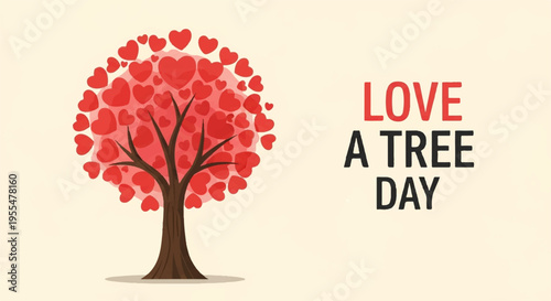 Tree with red hearts love a tree day environmental awareness eco friendly conservation