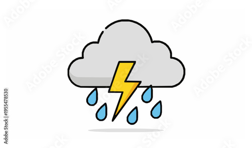 Light rain with thunder weather symbol vector illustration for forecasts and apps