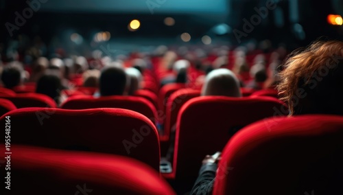 Audience engrossed in a movie inside a cinema hall.