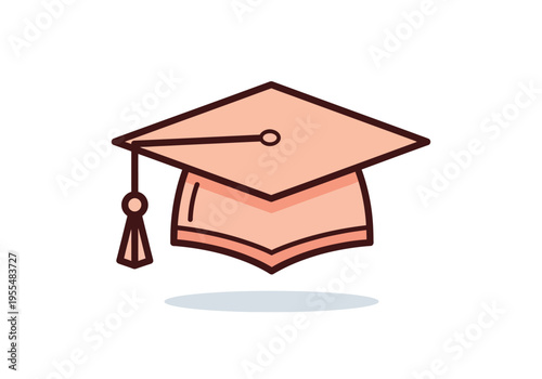 Minimalist Graduation Cap Icon Vector Illustration for Academic Success and University Achievement - Peach Mortarboard with Tassel on White Background
