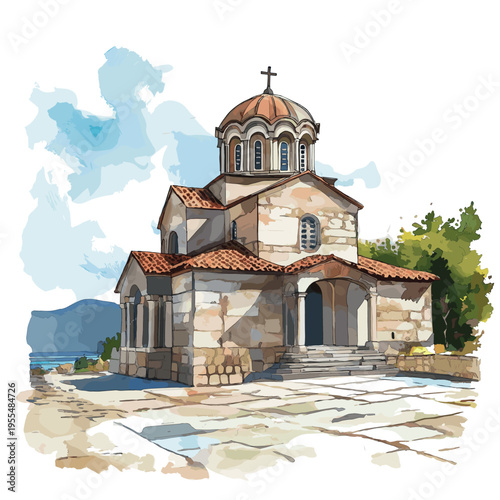 Saint John at Kaneo. Saint John at Kaneo watercolor vector illustration