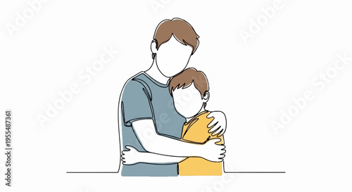 Tender moment of a man hugging a child warm embrace love and care simple illustration