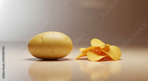 Minimalist 3D Potato and Fried Potato Chips