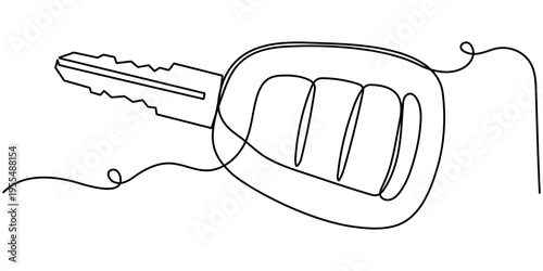 continuous line drawing of car key, Car keys with alarm system outline drawing illustration. 