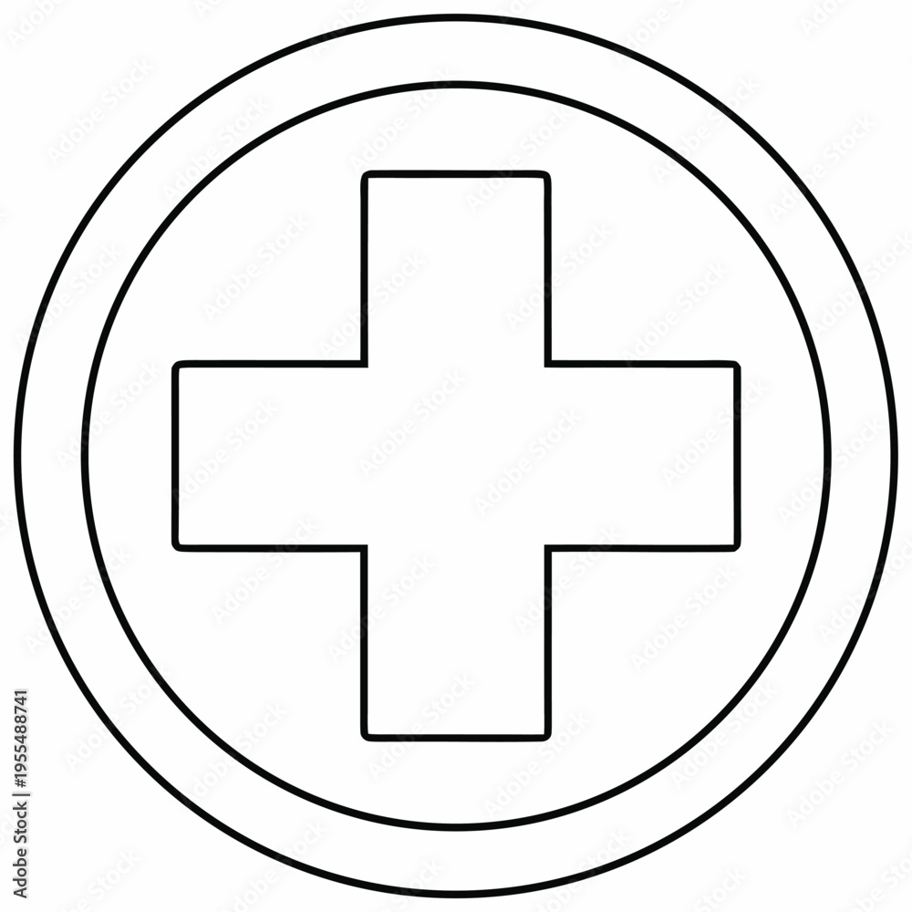 Obraz premium medical cross in circle line art vector illustration on transparent background