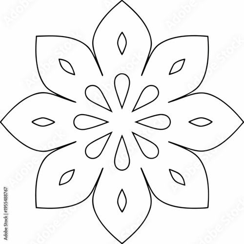 mandala with eight petal core line art vector illustration on transparent background