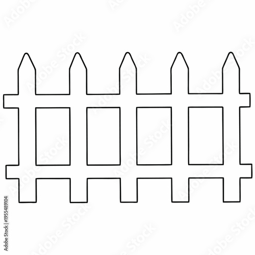 fence with picket posts line art vector illustration on transparent background
