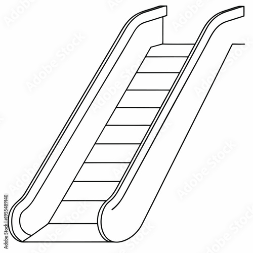 escalator with moving steps line art vector illustration on transparent background