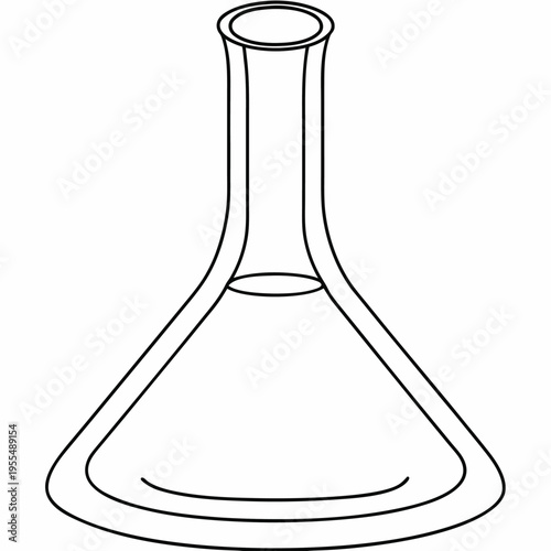 erlenmeyer flask with narrow neck line art vector illustration on transparent background