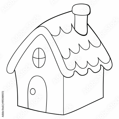 cottage with thatched roof line art vector illustration on transparent background