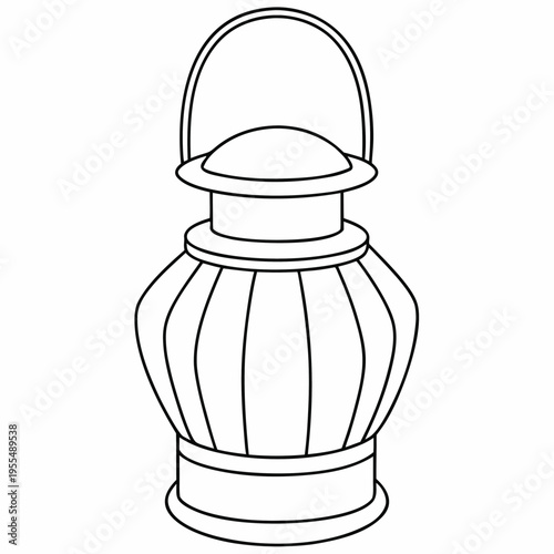 camp lantern with wire handle line art vector illustration on transparent background