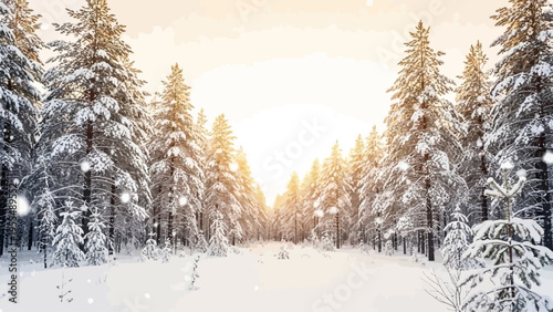 Snow Covered Evergreen Trees in Winter.