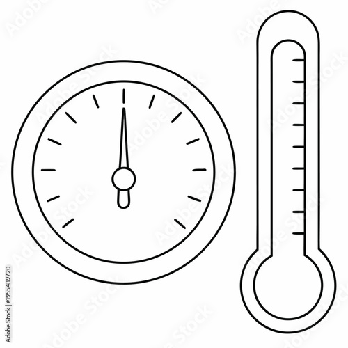 barometer with dial and glass tube line art vector illustration on transparent background