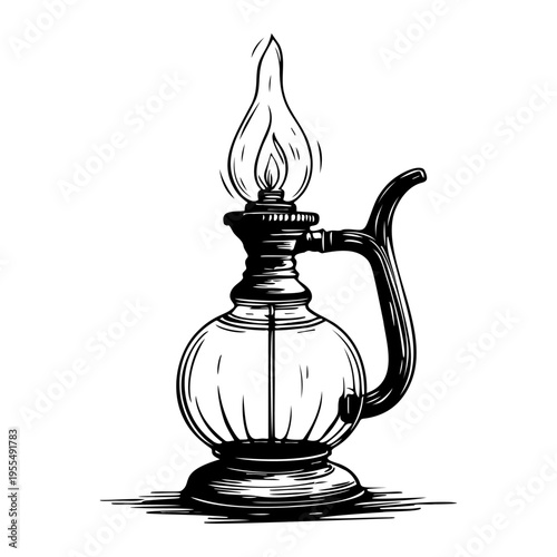 Hand-drawn sketch vintage oil lamp vector illustration