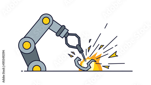 Robotic Arm Welding Metal with Sparks Flying.