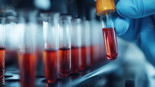 An engaging image showing test tubes filled with bright red liquid, set in a laboratory environment, suggesting scientific exploration and research.