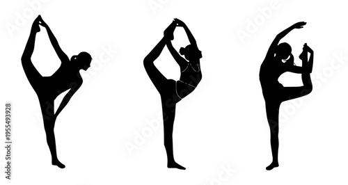 Silhouettes of women performing a yoga pose, capturing the essence of flexibility and grace in a minimalist design