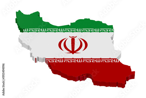 Map of Iran with national flag on white background. Isolated 3D illustration