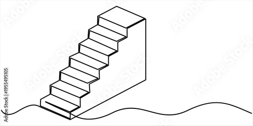 continuous one line drawing stairs. minimalist one line drawing of wooden stairs.one line vector illustration with white background. 