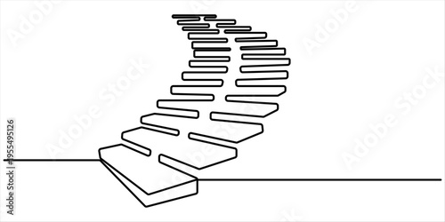continuous one line drawing stairs. minimalist one line drawing of wooden stairs.one line vector illustration with white background. 