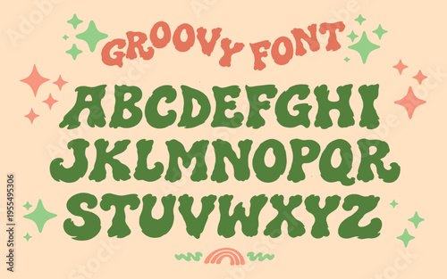 Font vintage isolated with alphabet vector groovy for cartoon retro art. Music poster trippy with font acid doodle for abstract type background. Letters hippie font with design alphabet