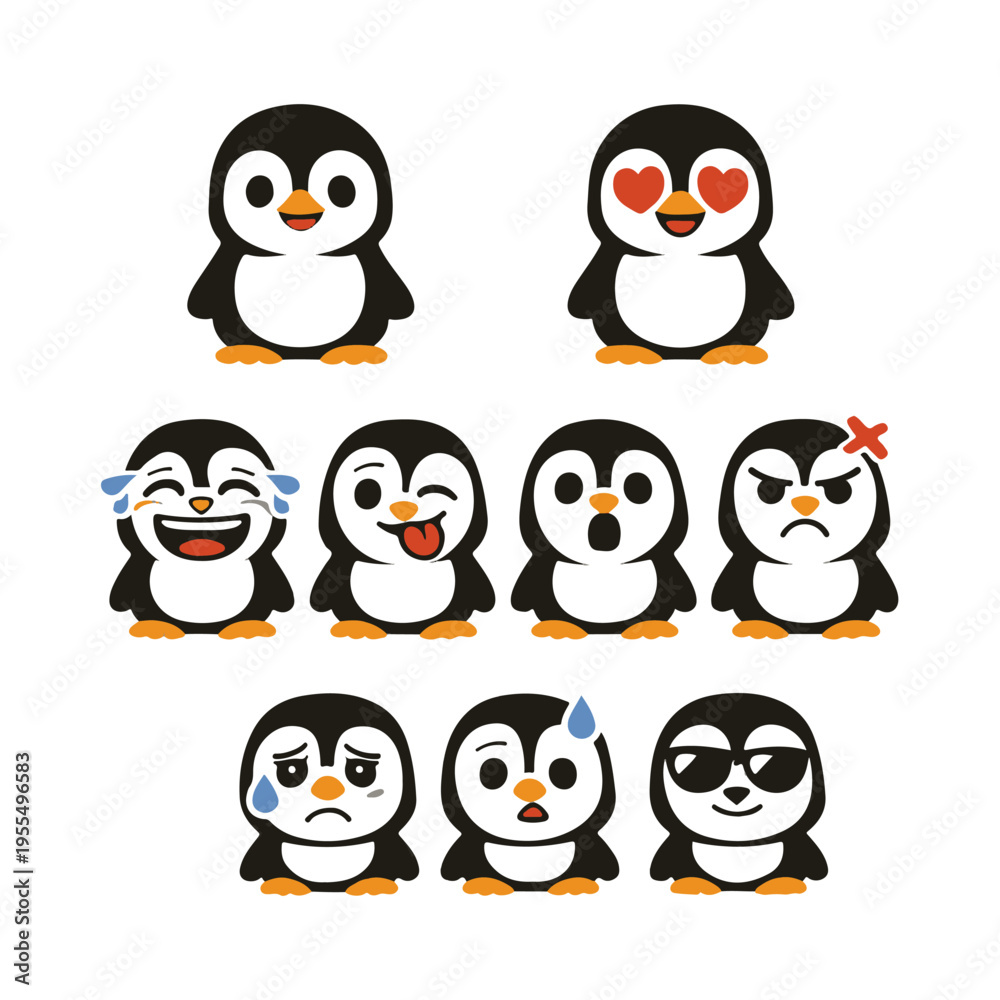 Fototapeta premium penguin set of emotions vector Vector set of emotions on a white background