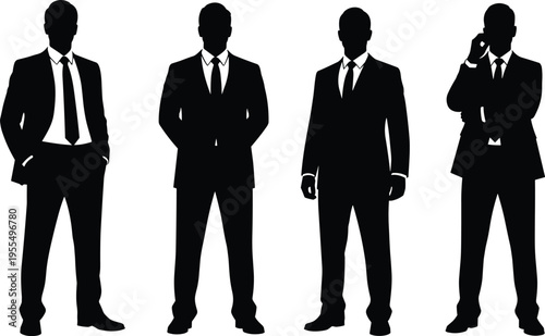 Business men silhouettes set of corporate professionals in suits standing confident poses isolated vector illustration