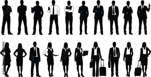 Business people silhouettes set of men and women professionals standing poses corporate team office workers isolated vector collection