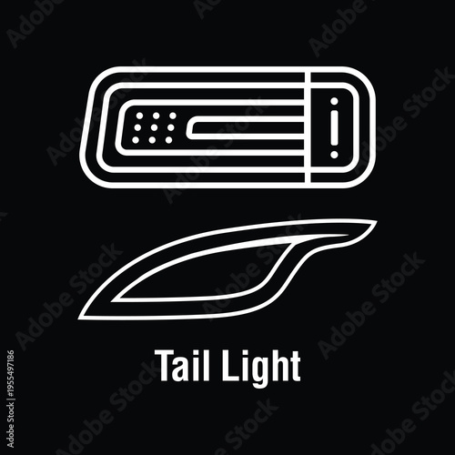 Car Tail Light Outline Icons, Automotive Rear Brake Lamp Line Art Vector 