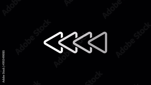 Rewind icon button loop animation on transparent background, video player interface element