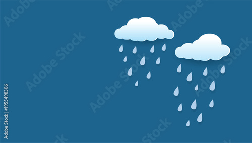 Heavy rain in dark sky, rainy season, clouds and storm,  vector illustration.